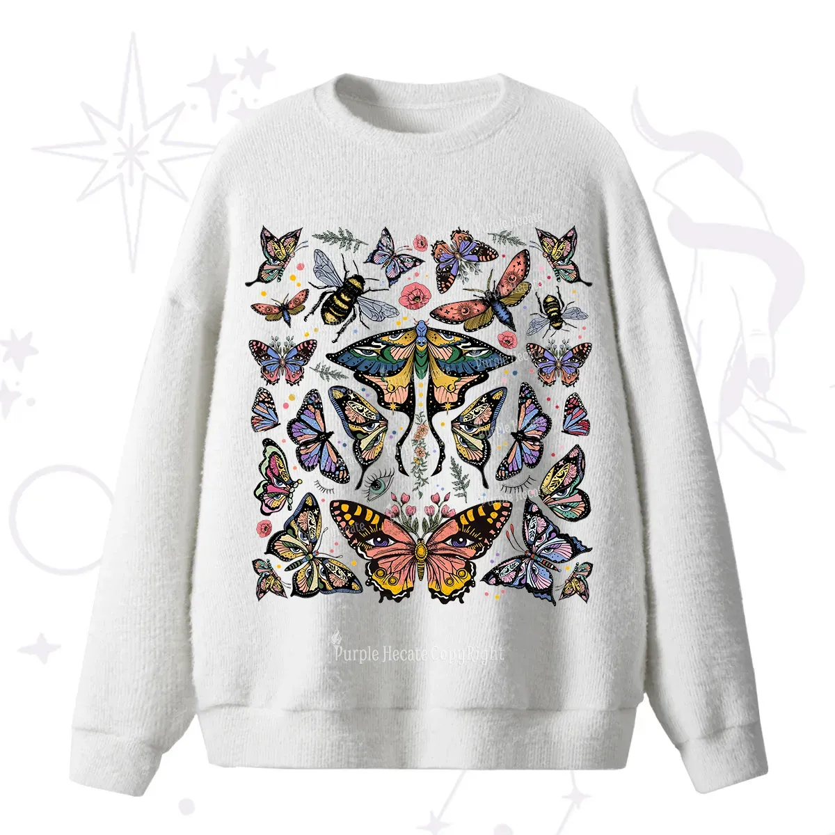 Purplehecate Mystical Butterfly & Moth Fuzzy Ugly Sweater