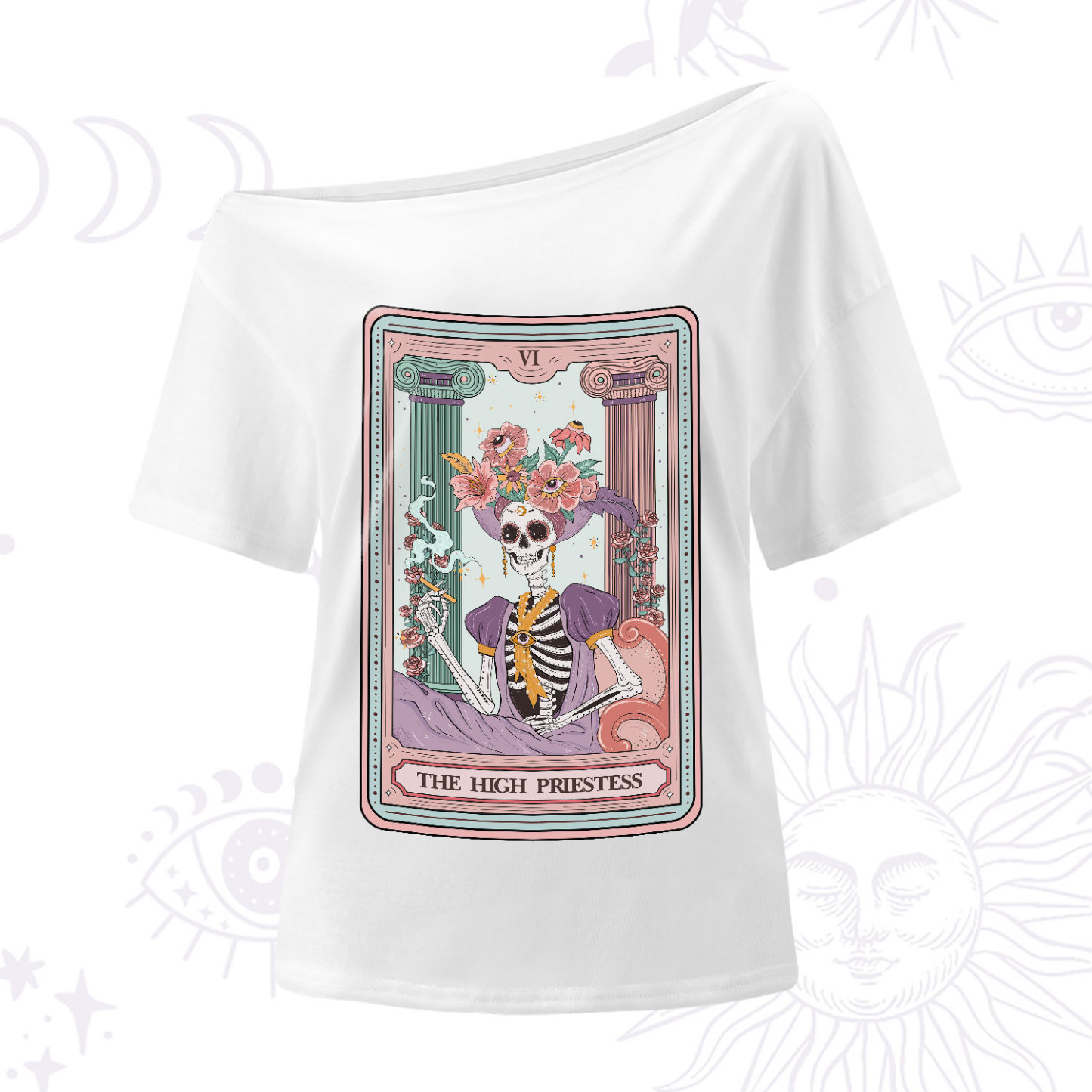 Purplehecate The High Priestess Skeleton Tarot One-Shoulder T-Shirt
