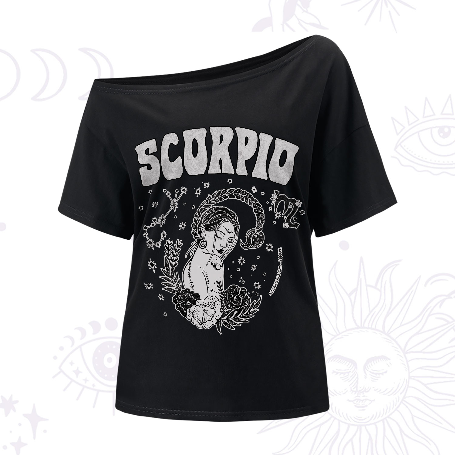 Purplehecate Scorpio Zodiac Glyphs One-Shoulder T-Shirt