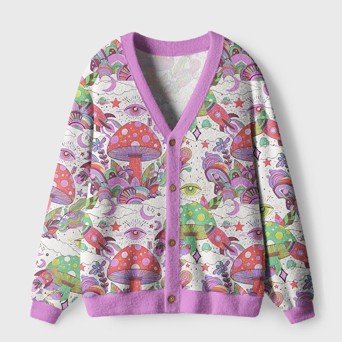 Purplehecate Mushroom Wonderland Ugly Cardigan Sweaters