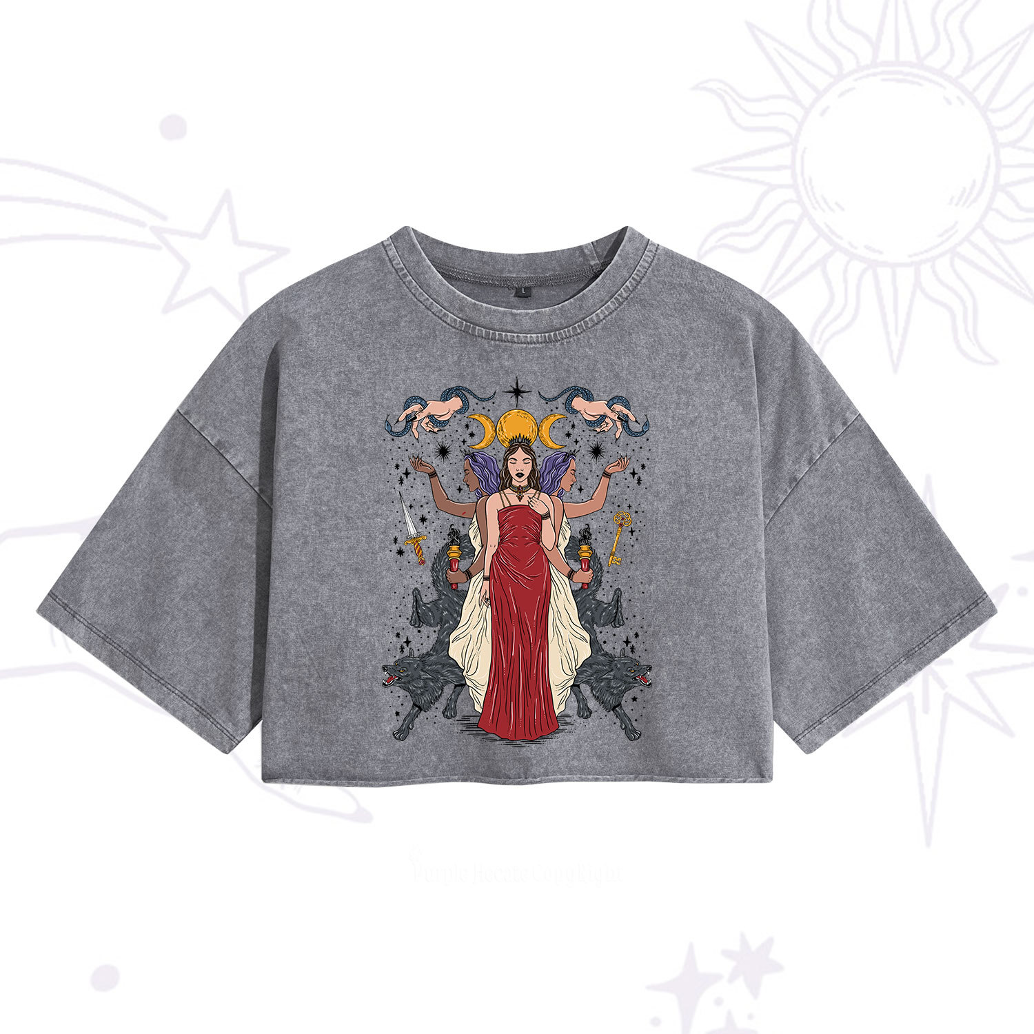 Purplehecate The Triple Goddess Hecate Washed Cropped T-Shirt