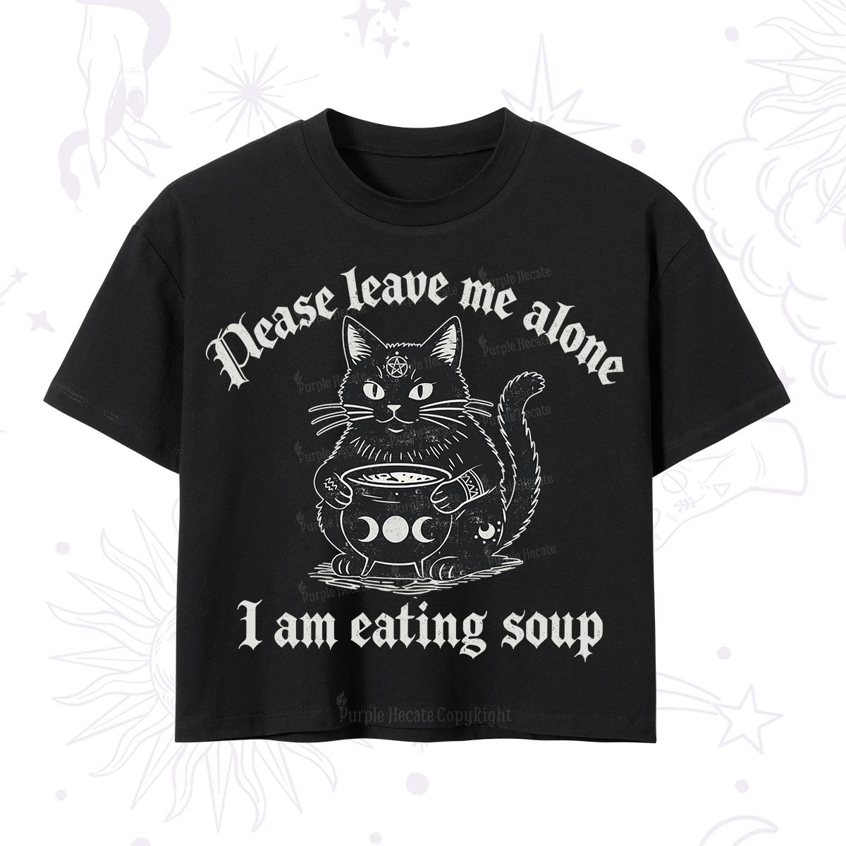 Purplehecate Magic Cat Eating Soup Crop T-Shirt