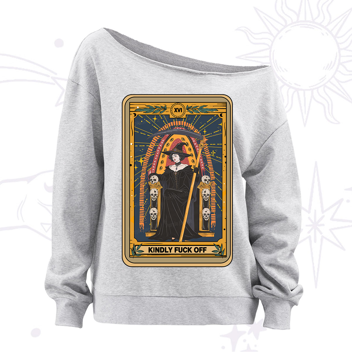 Purplehecate The Kindly Fuck Off Tarot Off The Shoulder Sweatshirt