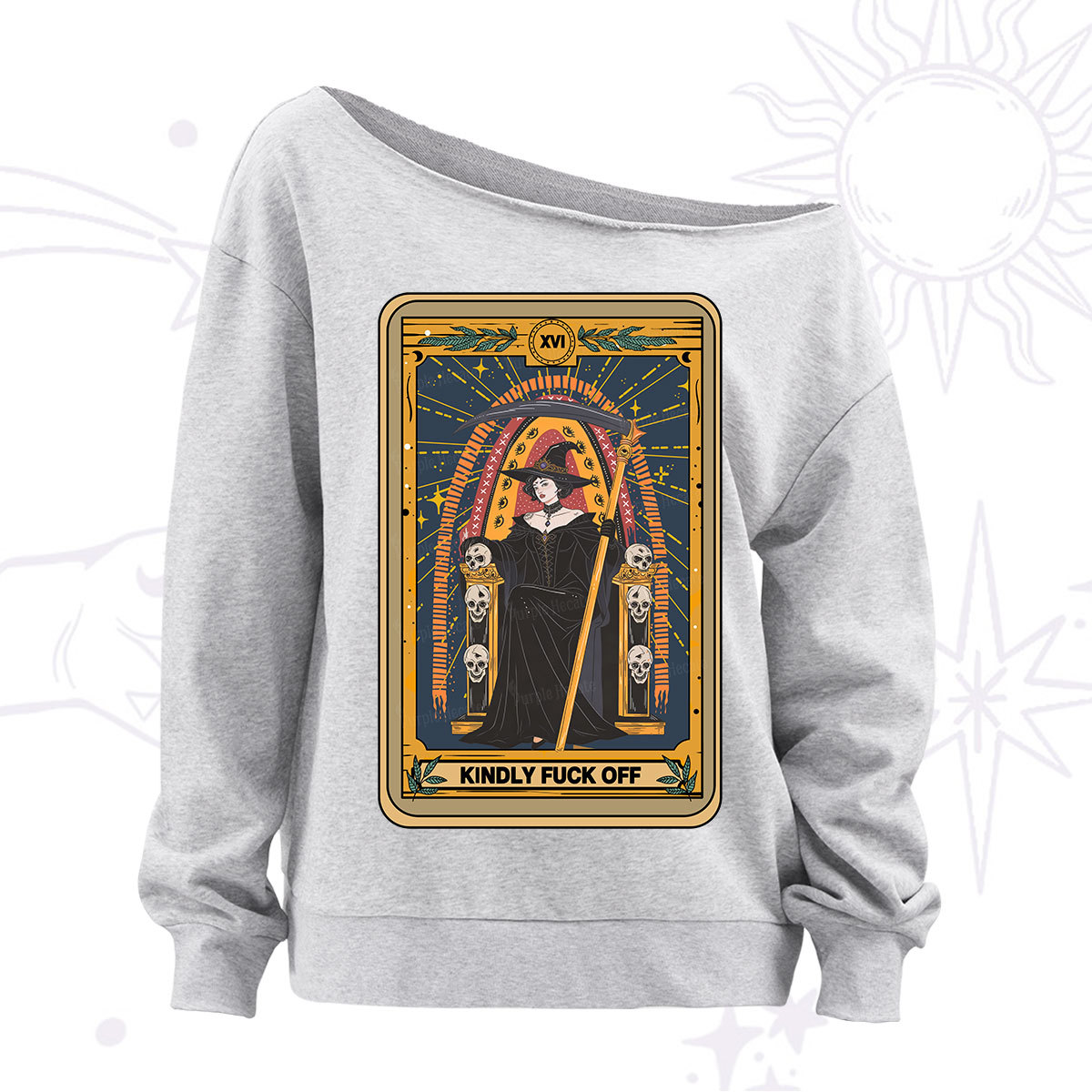 Purplehecate The Kindly Fuck Off Tarot Off The Shoulder Sweatshirt