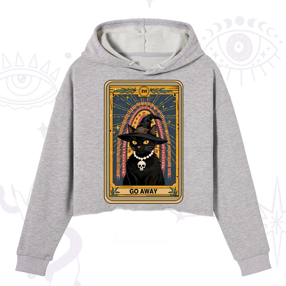Purplehecate The Go Away Cat Tarot Crop Hoodie