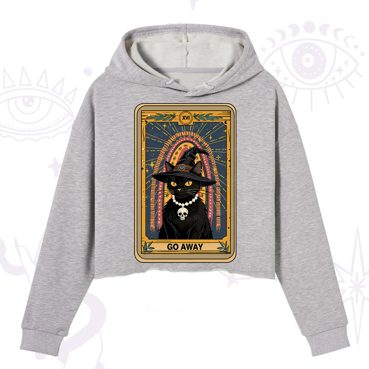 Purplehecate The Go Away Cat Tarot Crop Hoodie