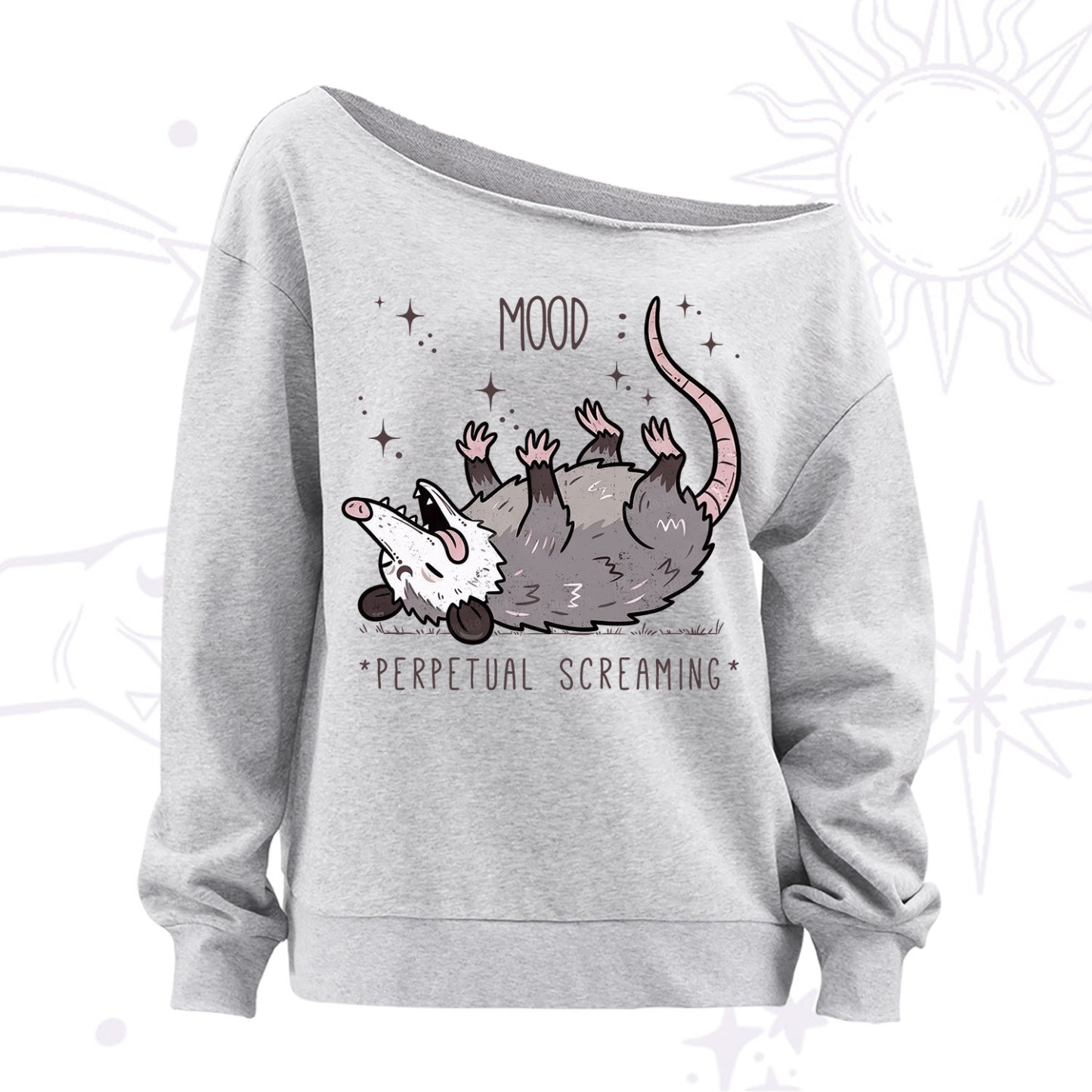 Purplehecate Mood Perpetual Screaming Opossum Off The Shoulder Sweatshirt