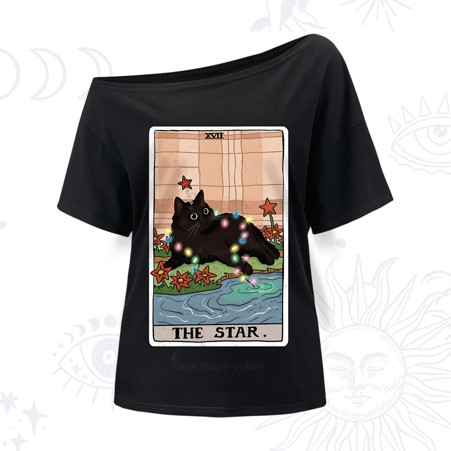 Purplehecate The Star Cat Tarot Card One Shoulder T-Shir
