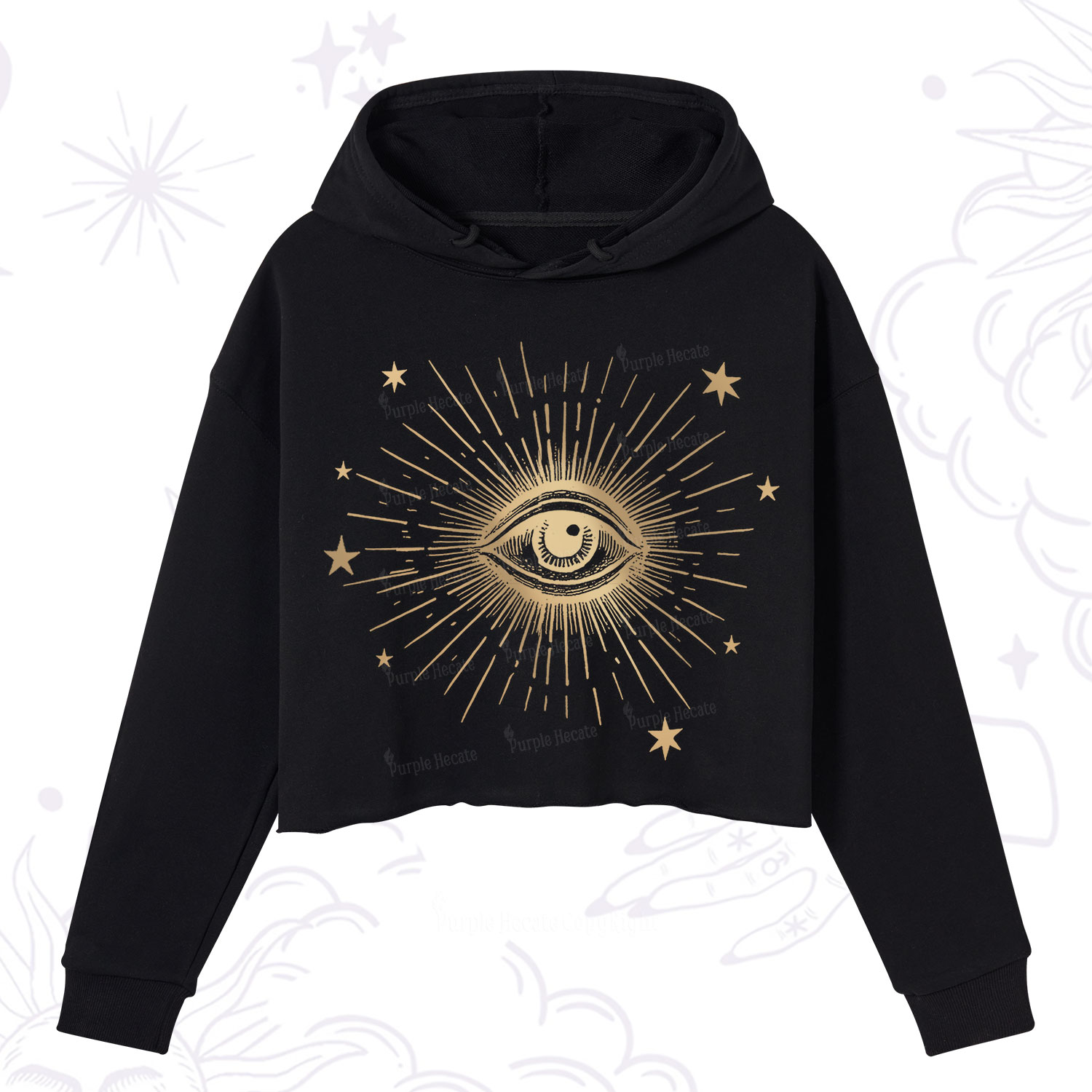 Purplehecate Celestial Eye with Stars Crop Hoodie