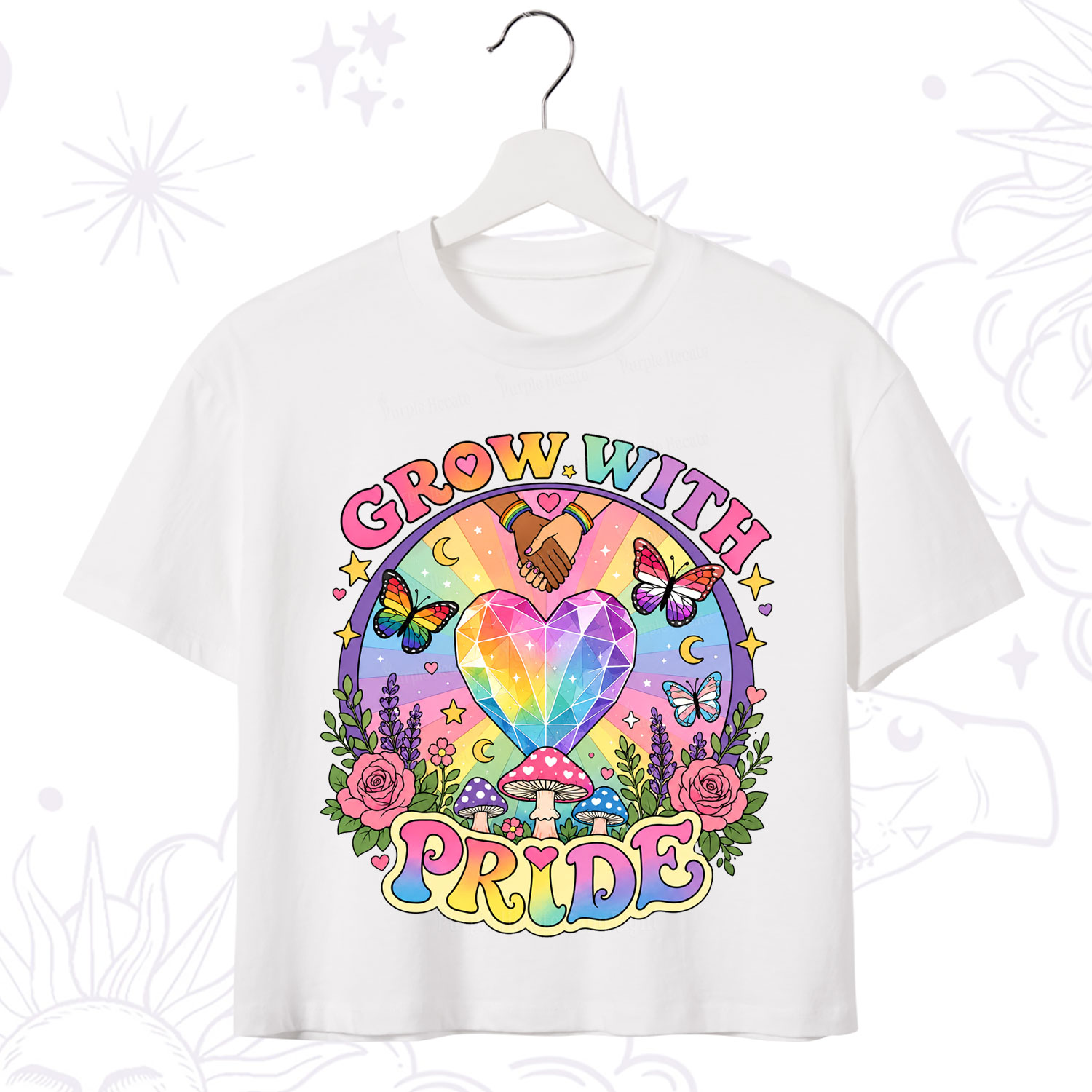 Purplehecate Grow With Pride Rainbow Heart Crop T-Shirt