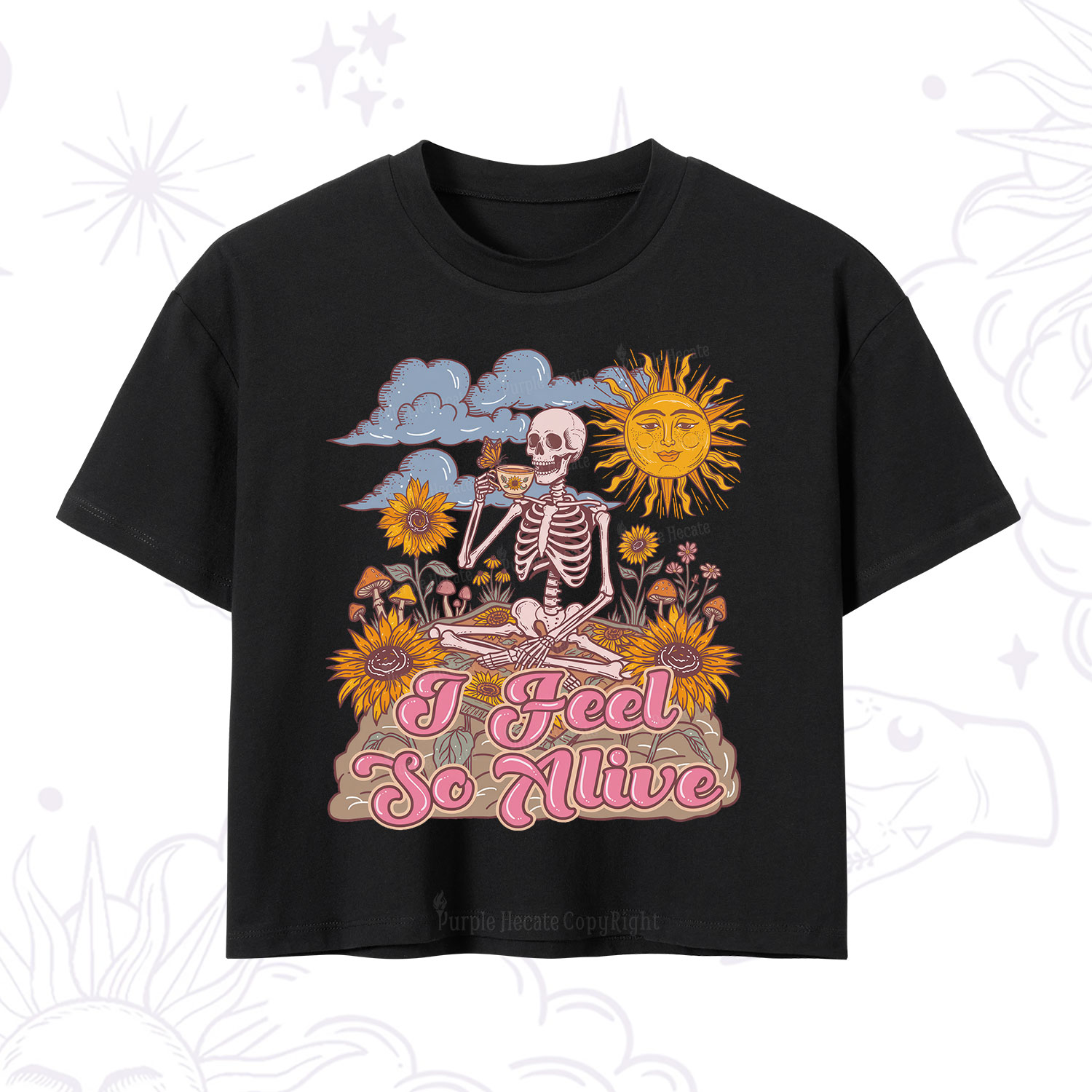 Purplehecate I feel So Alive Dancing Sarcastic Skeleton Crop T-Shirt
