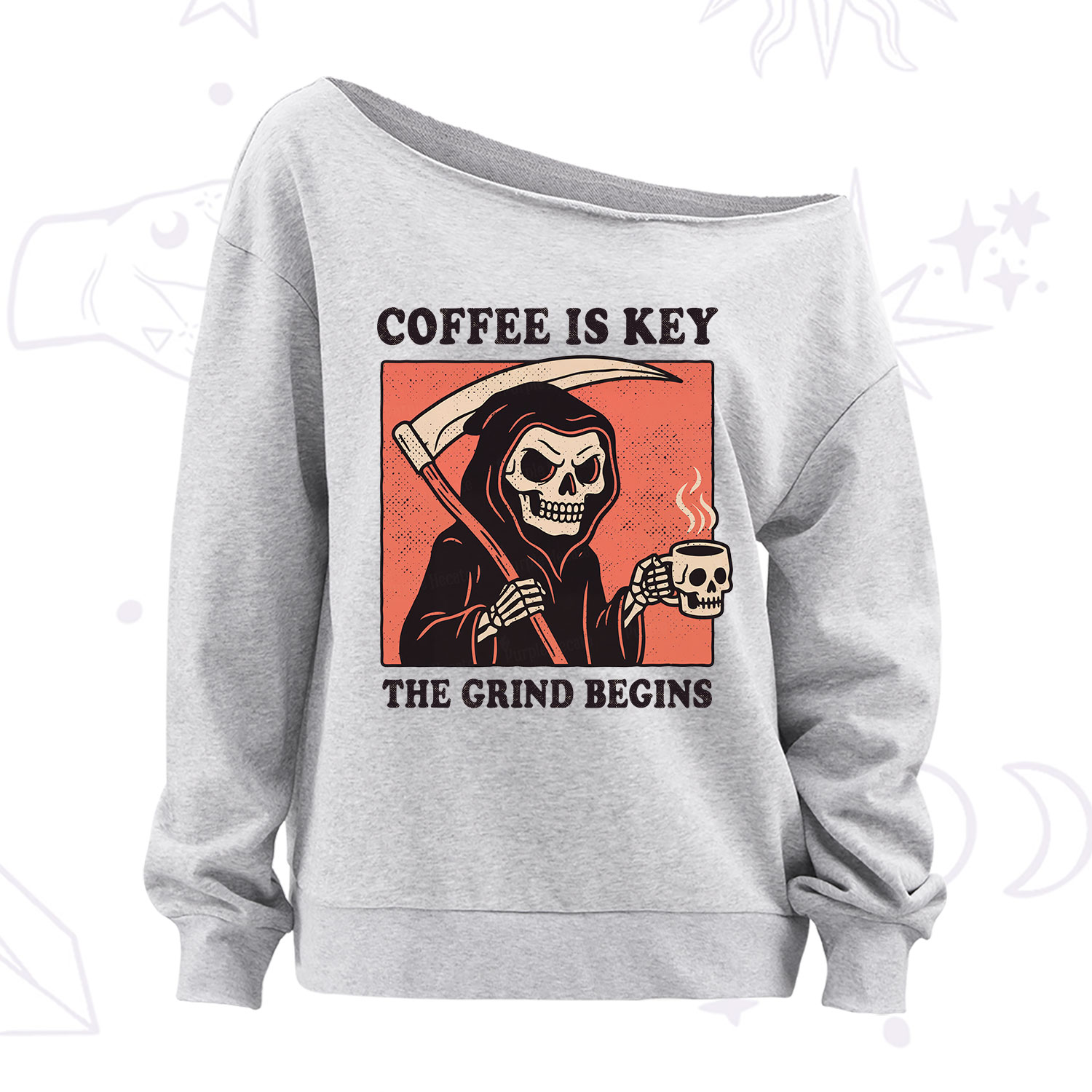 Purplehecate Coffee Is Key The Grind Begins Off The Shoulder Sweatshirt
