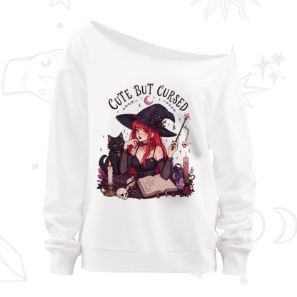 Purplehecate Cute But Cursed Witch Off The Shoulder Sweatshirt