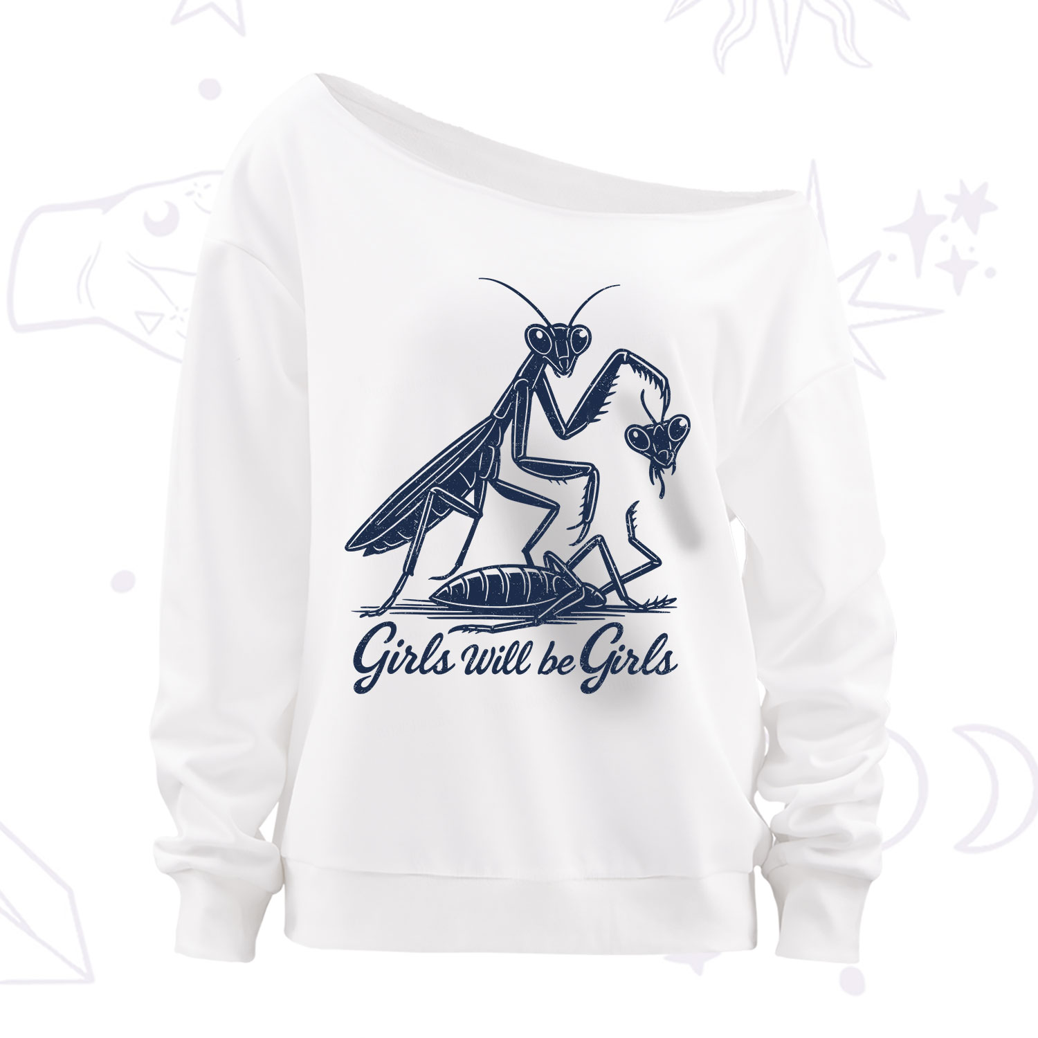 Purplehecate Girls Will Be Girls Praying Mantis Off The Shoulder Sweatshirt