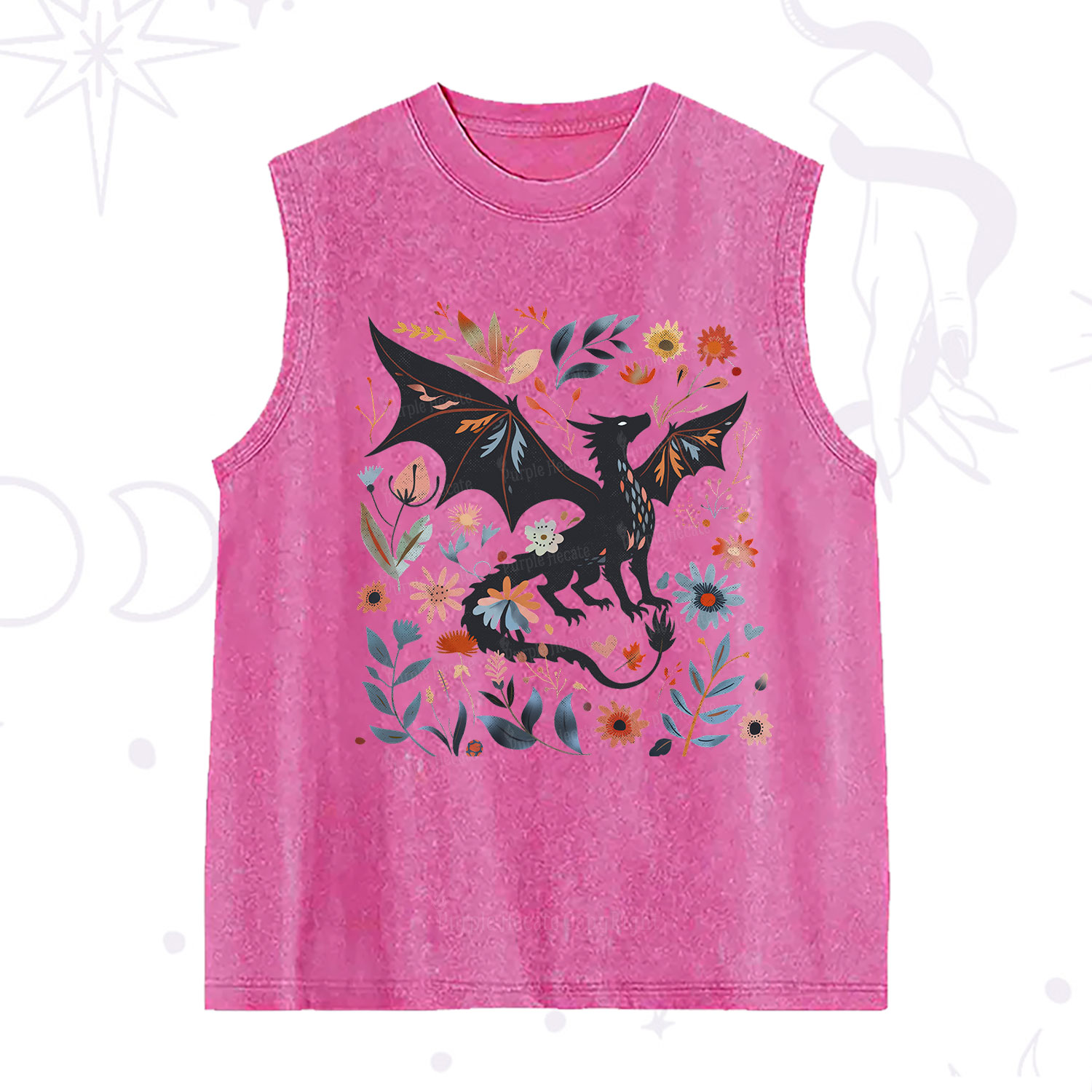 Purplehecate Vintage Fantasy Wyvern Bookish Washed Tank