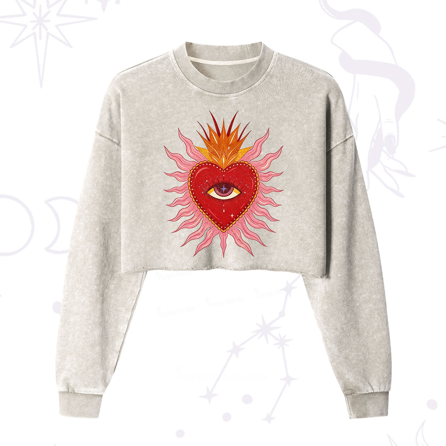 Purplehecate Sacred Flame Heart Cropped Washed Sweatshirt