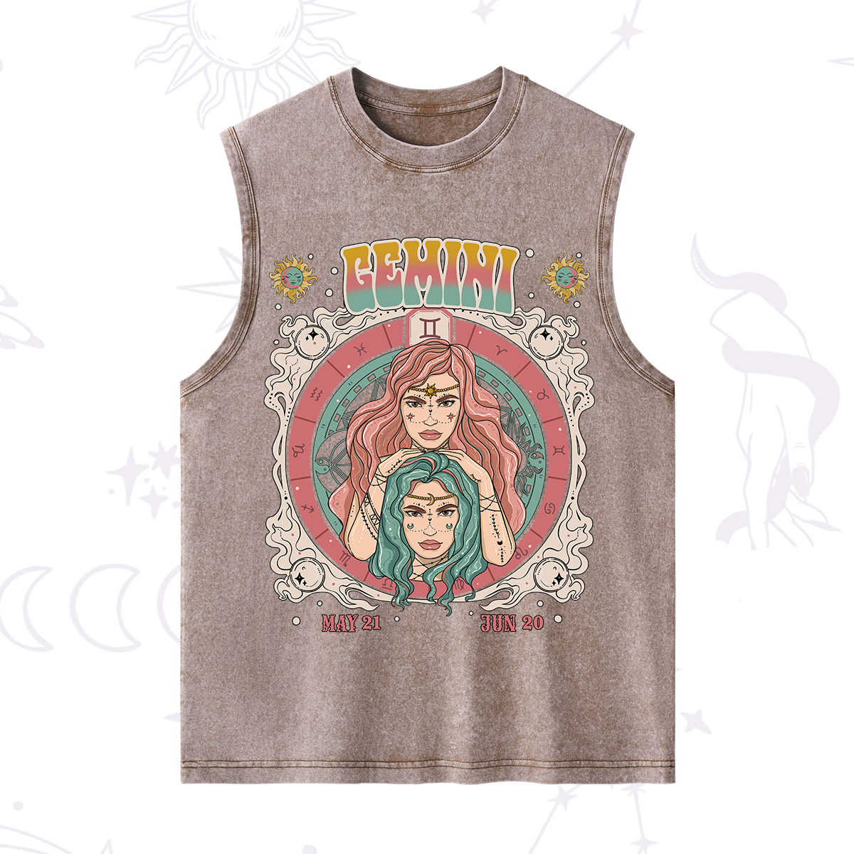 Purplehecate Gemini Cosmic Zodiac Washed Tank