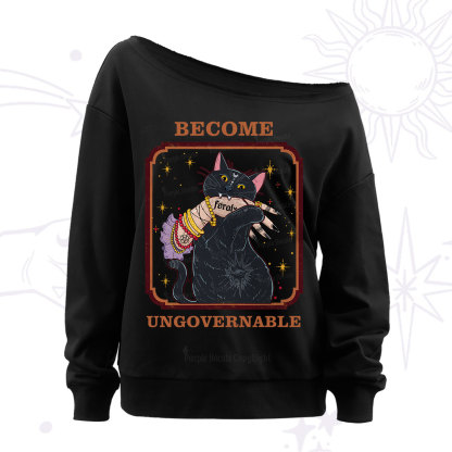 Purplehecate Become Ungovernable Cat Off The Shoulder Sweatshirt
