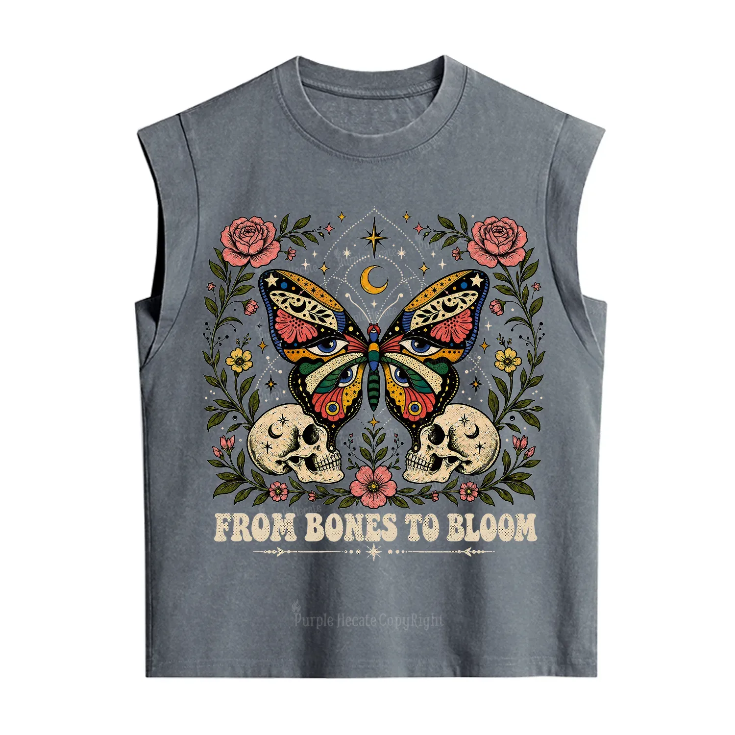 Purplehecate From Bones to Bloom Butterfly Vintage Washed Tank