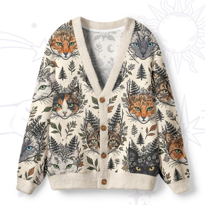 Purplehecate Enchanted Forest Cat Faces Ugly Cardigan Sweaters
