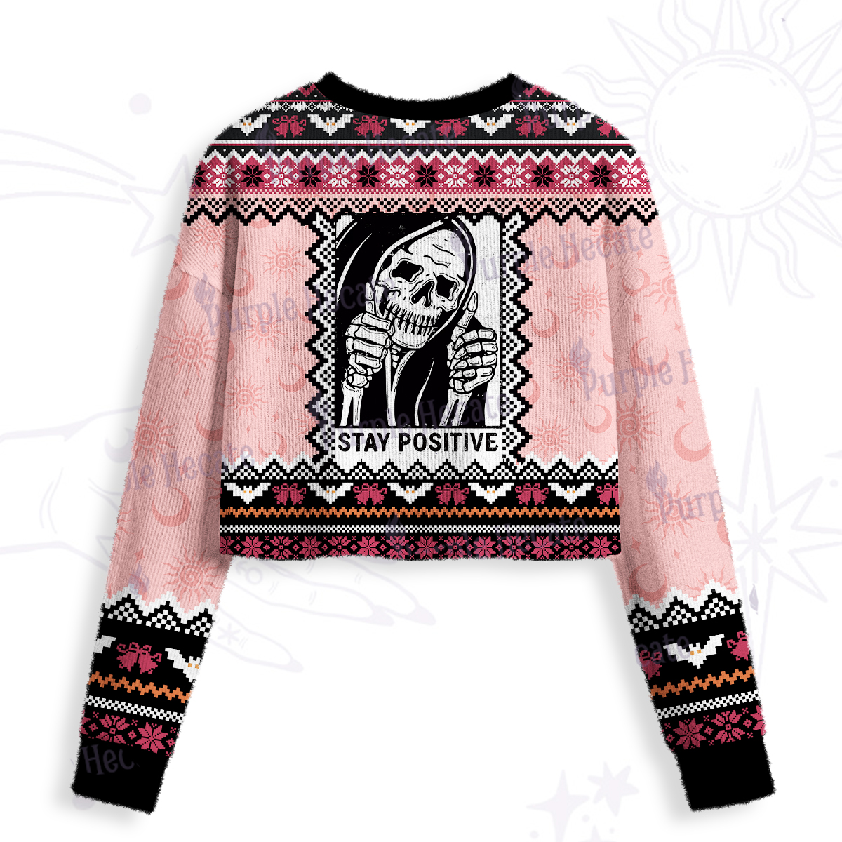 Purplehecate Stay Positive Crop Fuzzy Ugly Sweatshirt