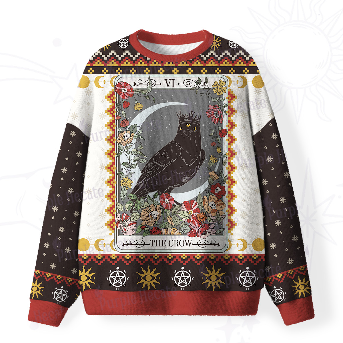 Purplehecate The Crow Tarot Fuzzy Ugly Christmas Sweatshirt