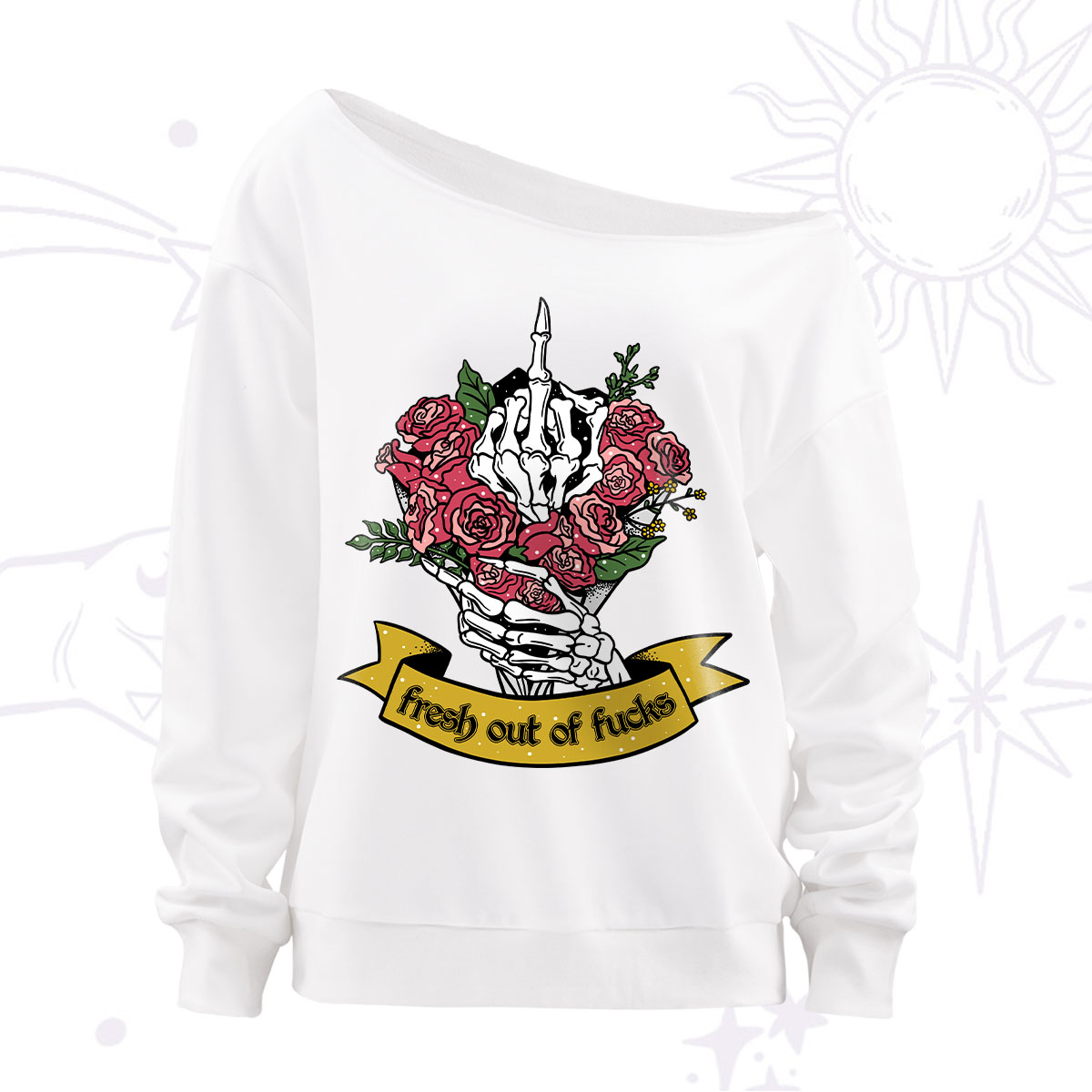  Purplehecate Fresh Out Of Fucks Off The Shoulder Sweatshirt