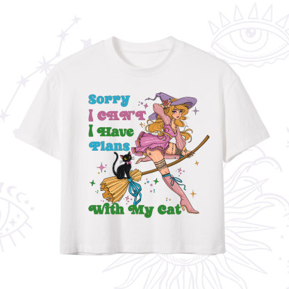 Purplehecate Sorry I Can��t I Have Plans With My Cat Crop T-Shirt