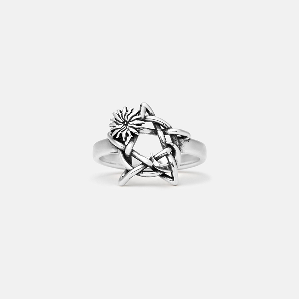 Purplehecate Flower and Vines Pentagram Sterling Silver Ring
