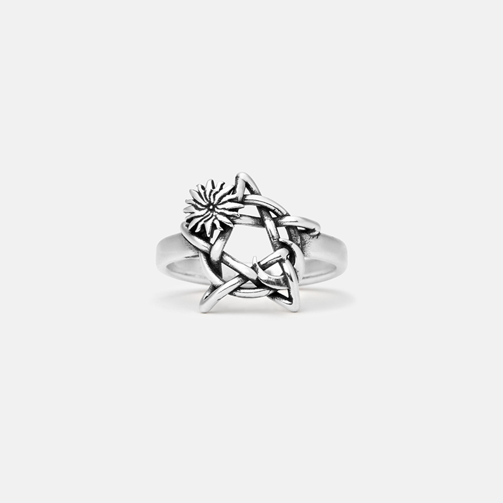 Purplehecate Flower and Vines Pentagram Sterling Silver Ring