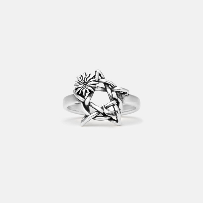 Purplehecate Flower and Vines Pentagram Sterling Silver Ring