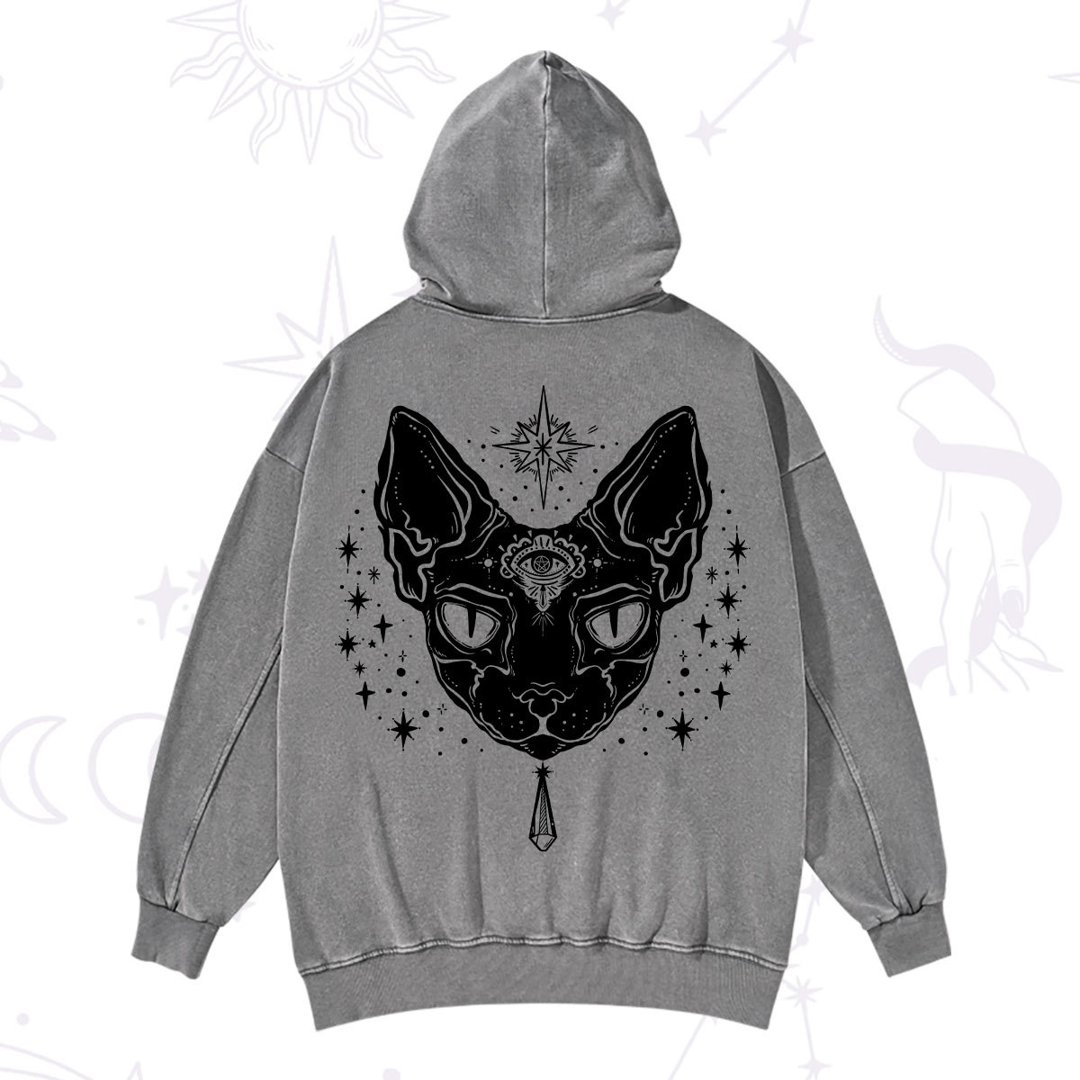 Purplehecate Three Eyed Sphynx Cat Washed Hoodie