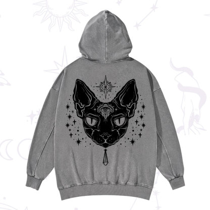 Purplehecate Three Eyed Sphynx Cat Washed Hoodie
