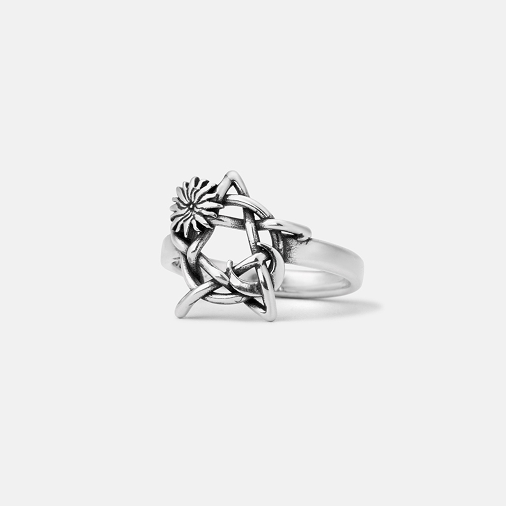 Purplehecate Flower and Vines Pentagram Sterling Silver Ring