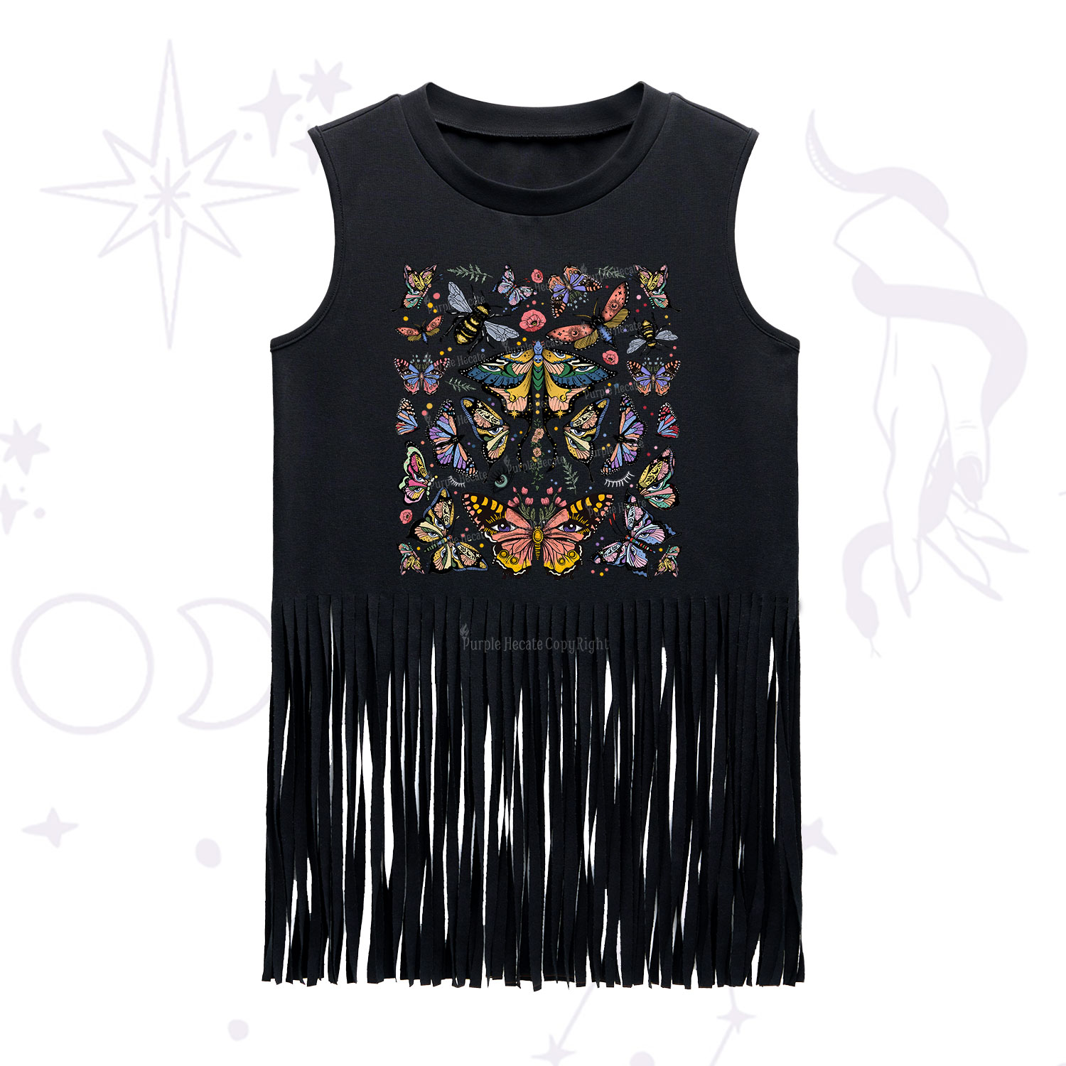Purplehecate Mystical Butterfly & Moth Fringe Tank Top
