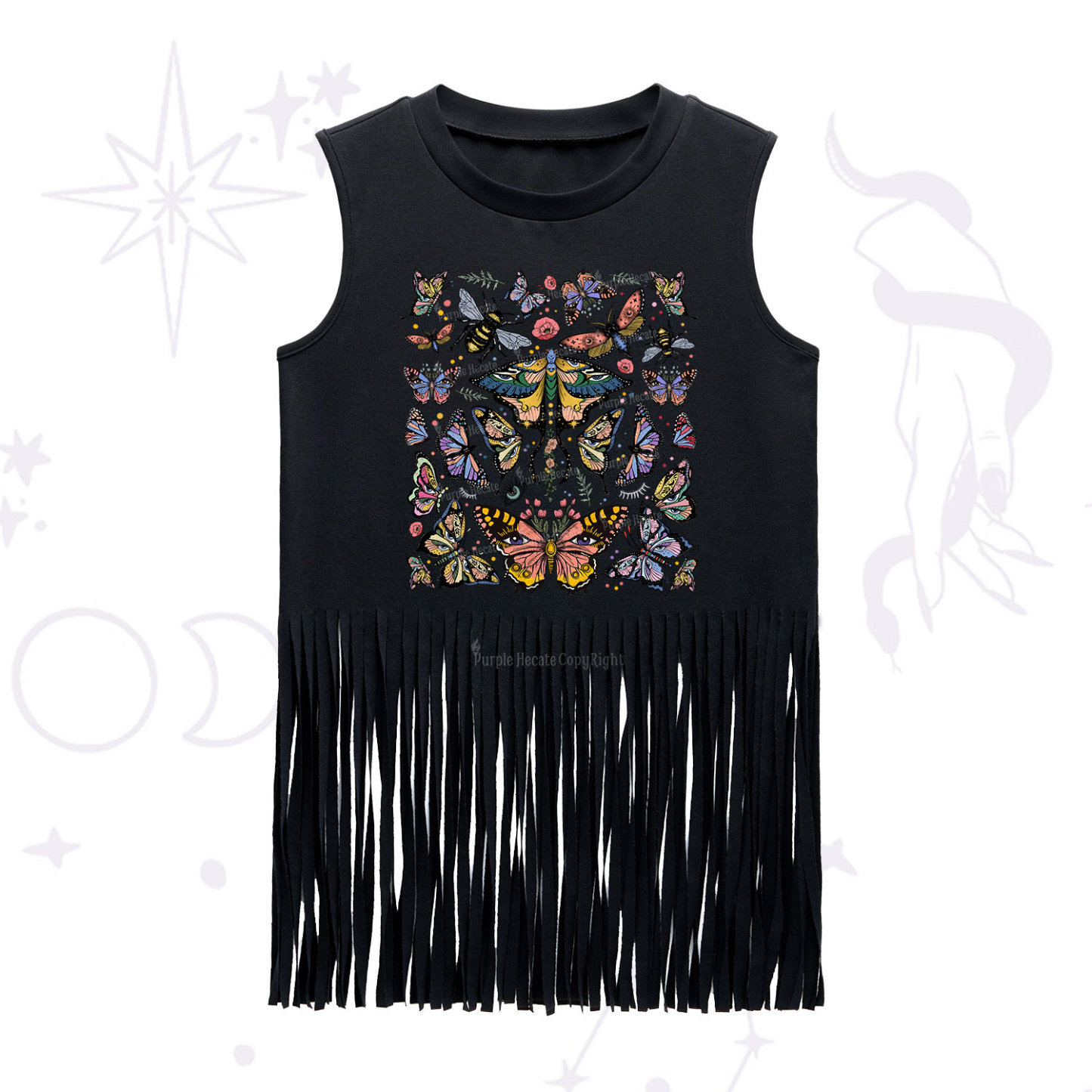 Purplehecate Mystical Butterfly & Moth Fringe Tank Top