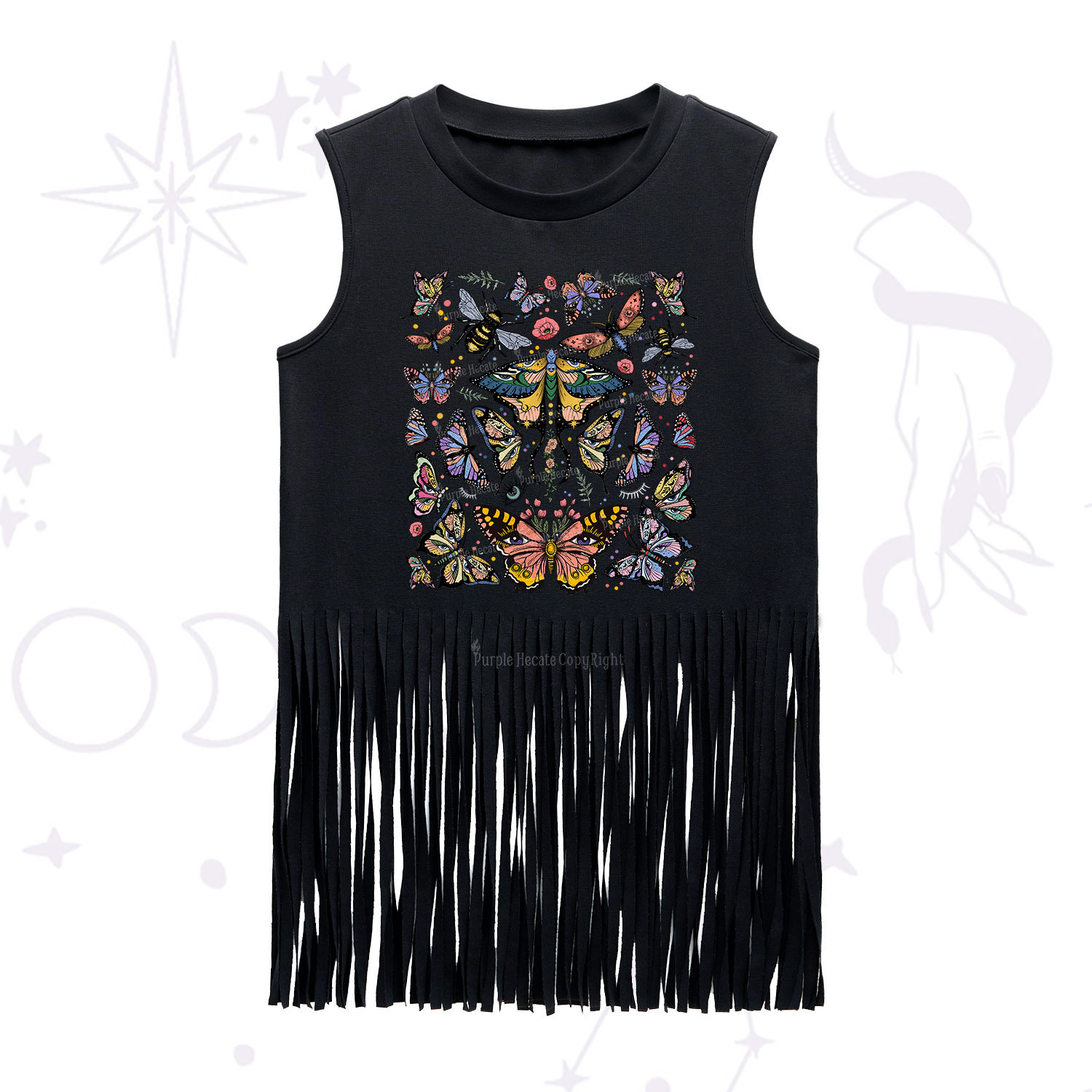 Purplehecate Mystical Butterfly & Moth Fringe Tank Top