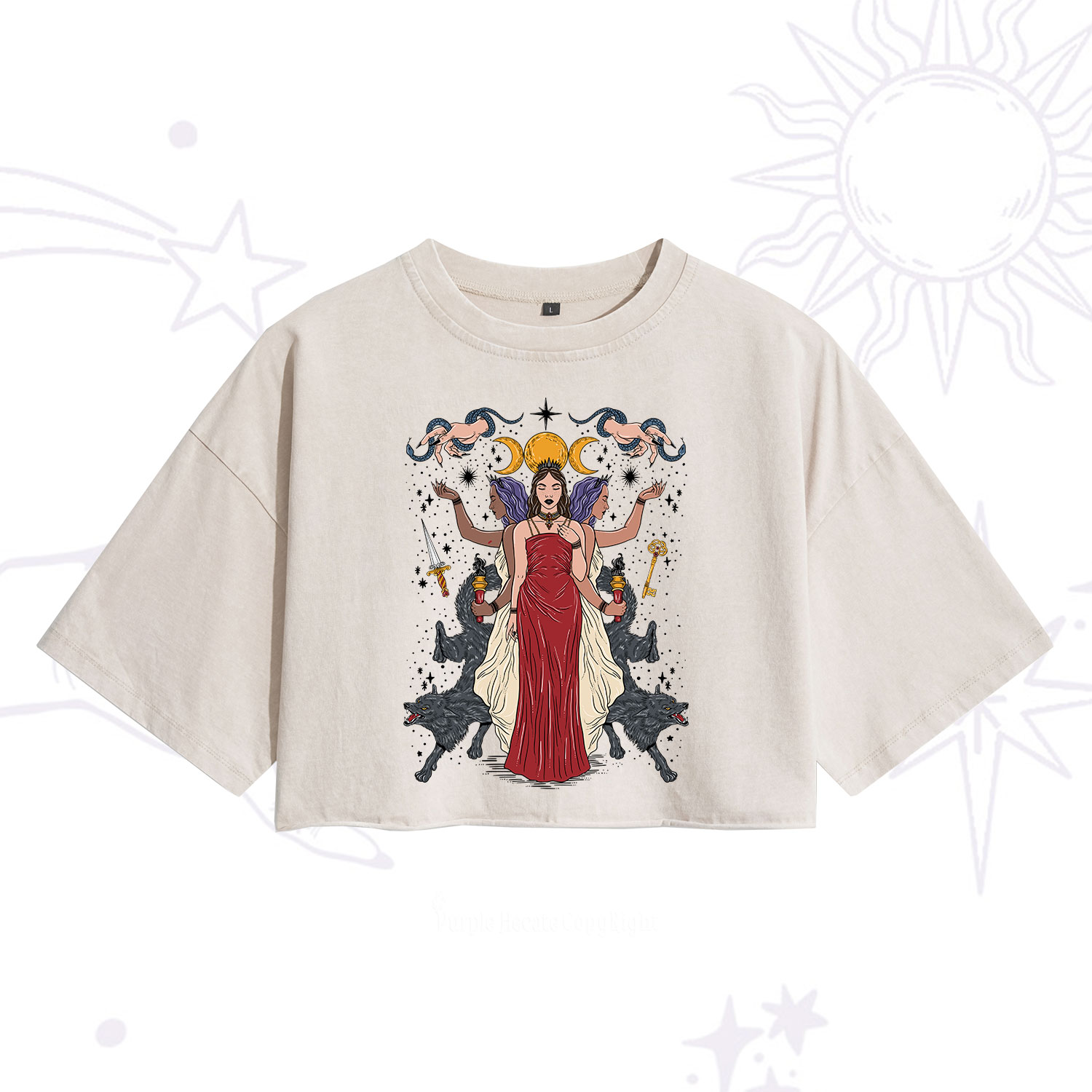 Purplehecate The Triple Goddess Hecate Washed Cropped T-Shirt