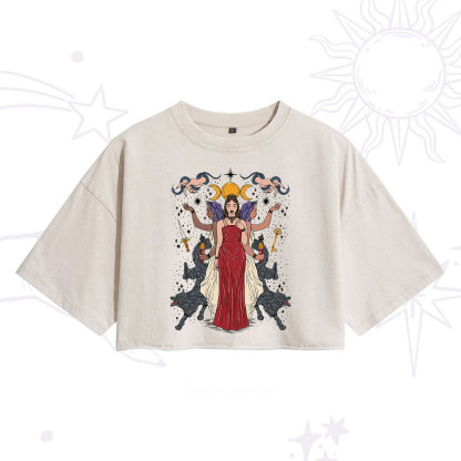 Purplehecate The Triple Goddess Hecate Washed Cropped T-Shirt