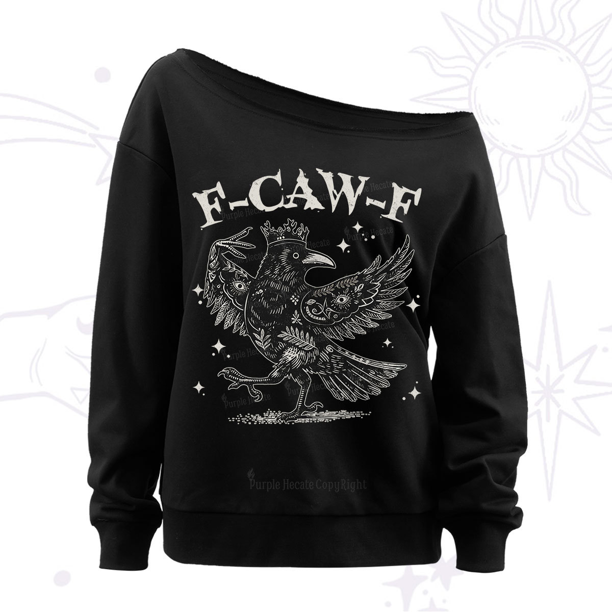 Purplehecate F-caw-f Funny Crow Off The Shoulder Sweat
