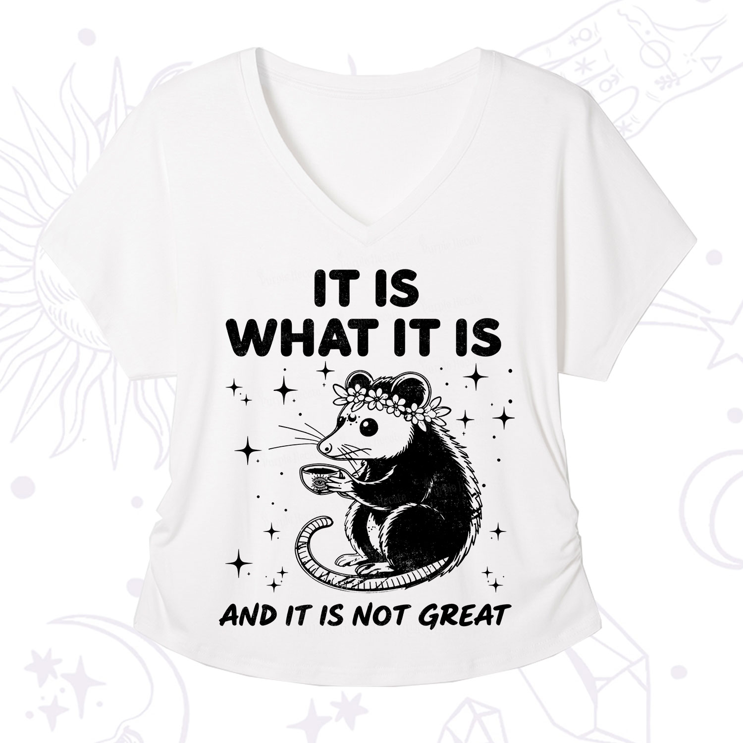 Purplehecate Possum It Is What It Is V-Neck T-Shirt