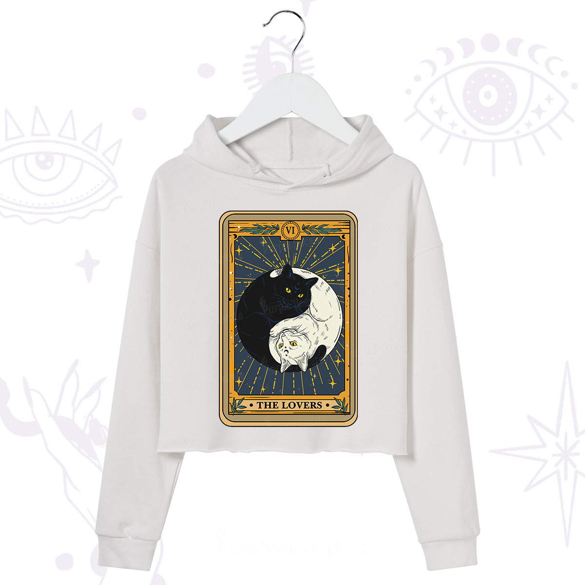 Purplehecate The Lovers Cat Tarot Crop Hoodie