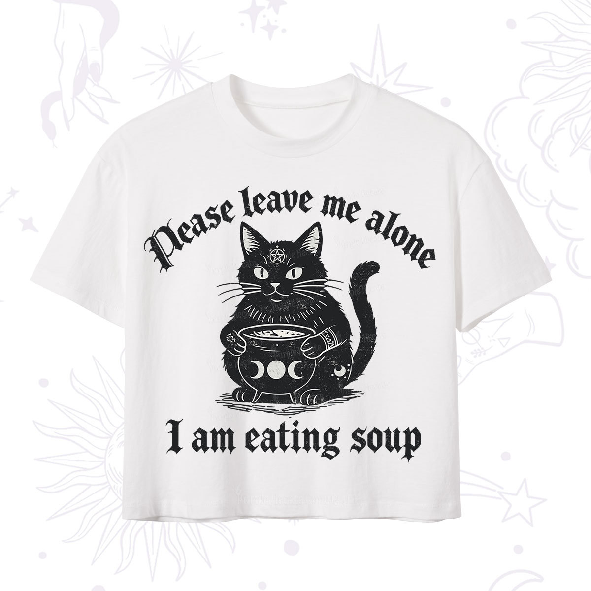 Purplehecate Magic Cat Eating Soup Crop T-Shirt