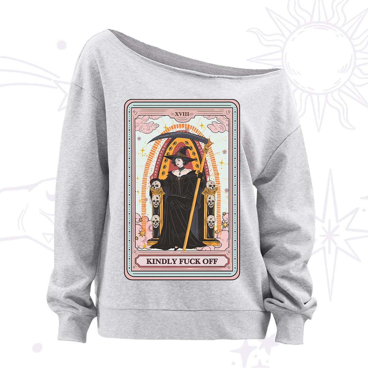 Purplehecate The Kindly Fuck Off Tarot Off The Shoulder Sweatshirt