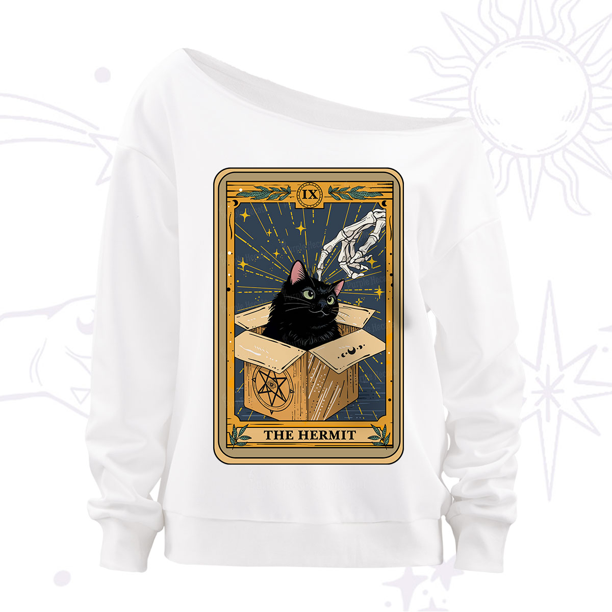 Purplehecate The Hermit Cat Tarot Off The Shoulder Sweatshirt