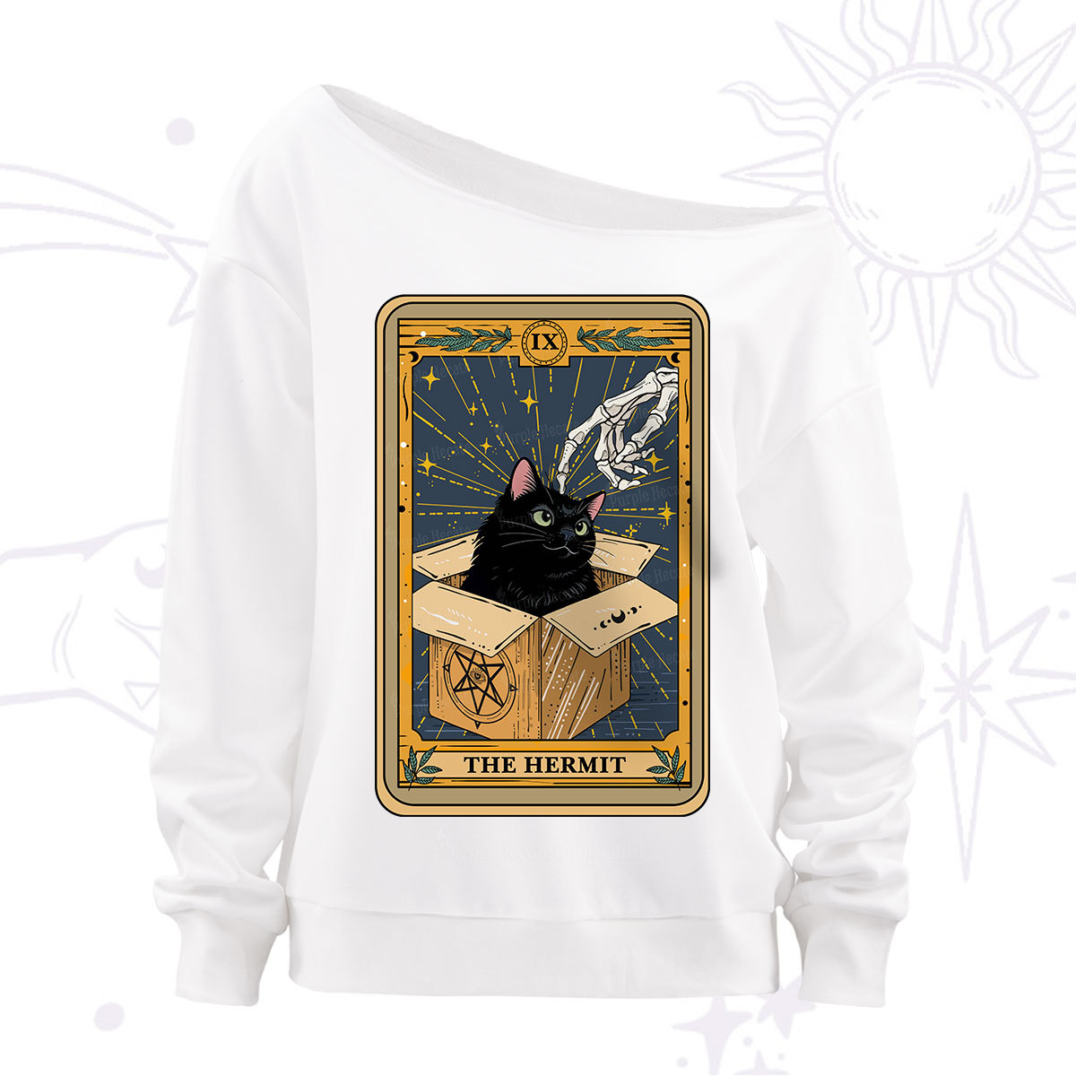Purplehecate The Hermit Cat Tarot Off The Shoulder Sweatshirt