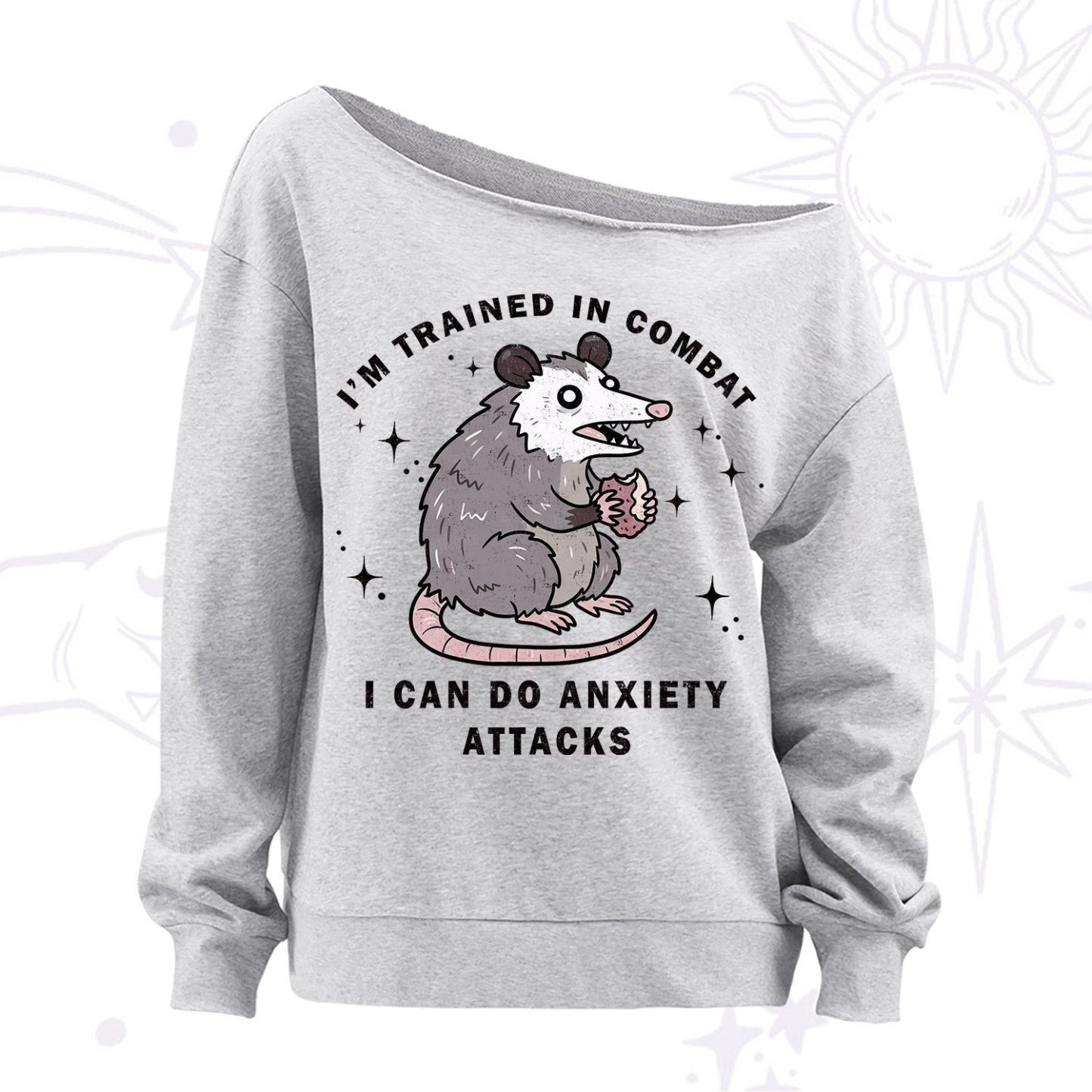 Purplehecate Anixety Attack Opossum Off The Shoulder Sweatshirt