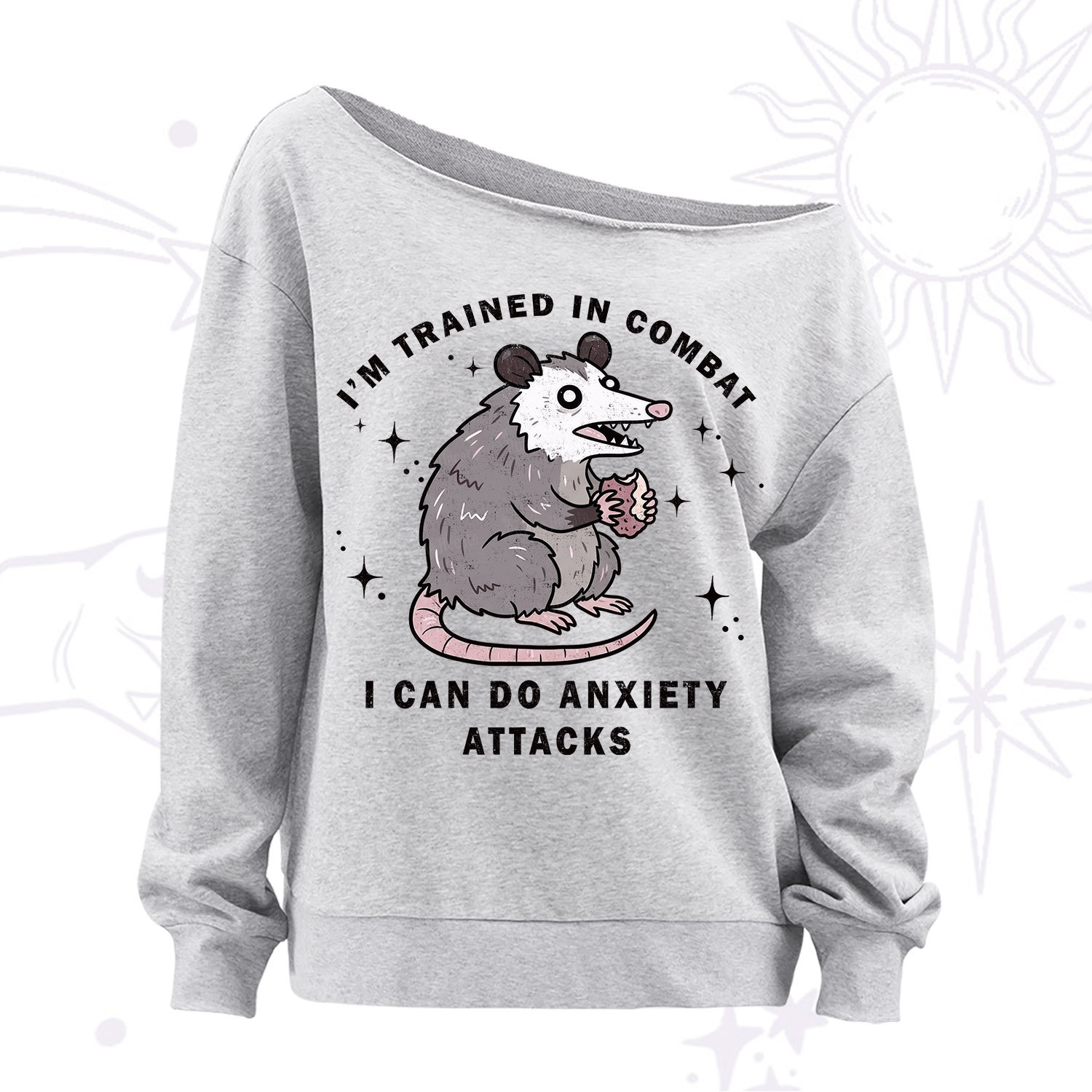 Purplehecate Anixety Attack Opossum Off The Shoulder Sweatshirt