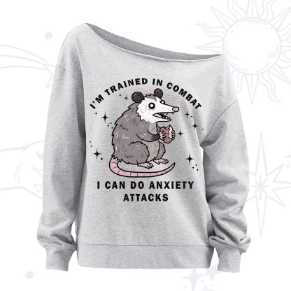 Purplehecate Anixety Attack Opossum Off The Shoulder Sweatshirt