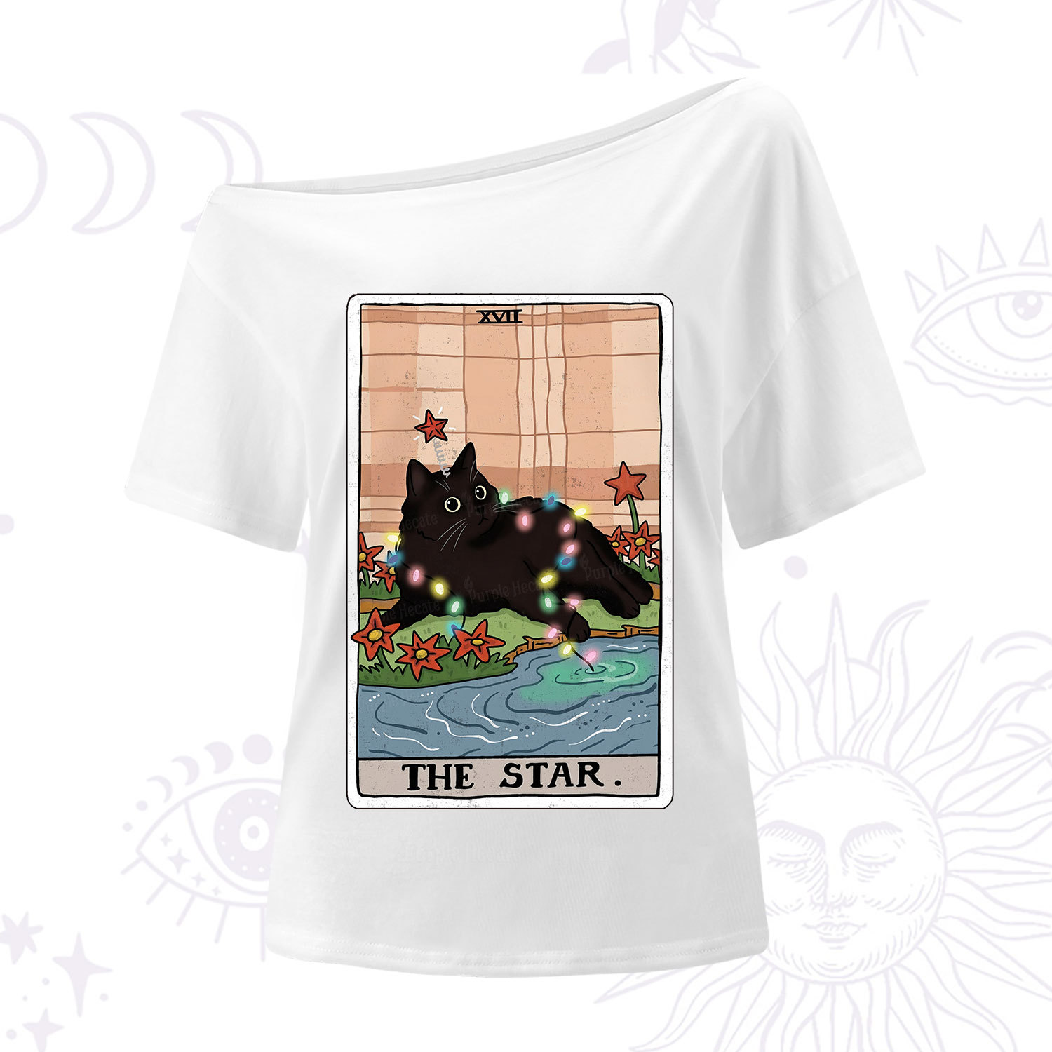 Purplehecate The Star Cat Tarot Card One Shoulder T-Shirt